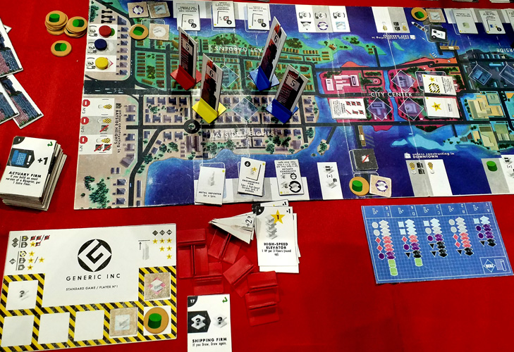 My demo game of High Rise gets under way