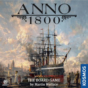 Cover of Anno 1800: a four-masted paddle steamer being docked by tugs