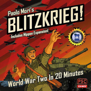 Cover of Blitzkrieg: a GI throws a grenade while the skies are full of planes in WW2 poster style