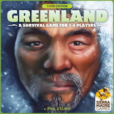 Cover art from the third edition of Greenland: an Inuit gazes out, his breath frosting