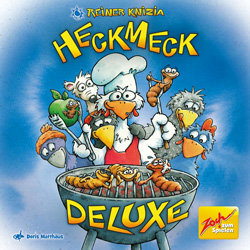 Cover of Hecmeck Deluxe - a crowd of excited birds stands at the barbecue where the worms are roasting