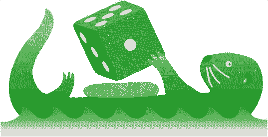 The Splottter logo: an otter on its back juggling dice in green