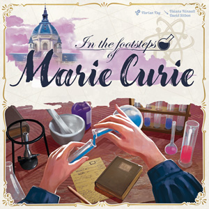 Marie Curie's hands mix chemicals at a workbench