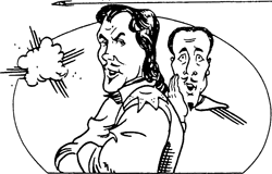 Cool under fire: a Musketeer looks insouciant as a bullet parts his hair