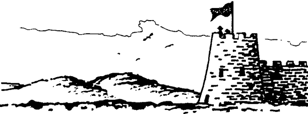 The French flag flies from the tower of a fort